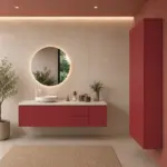 Mueble de baño suspendido TESIS  4 cajones  acabado  Rojo Violeta