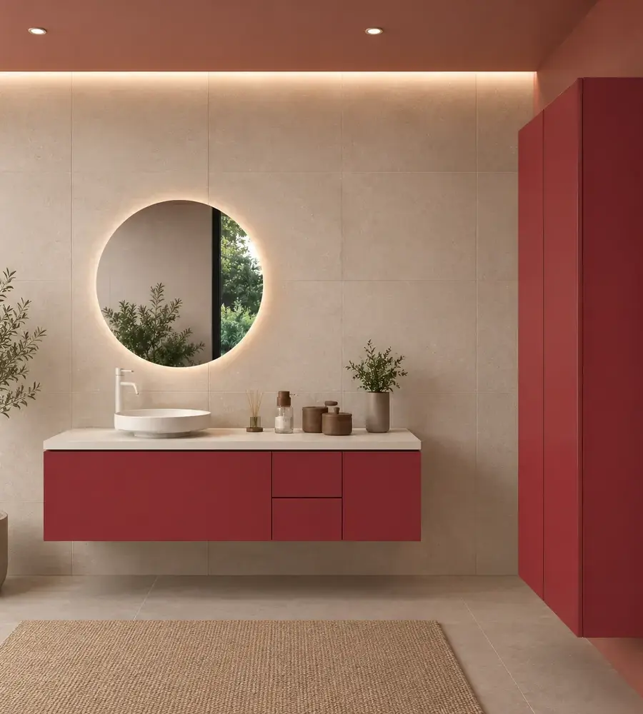 Mueble de baño suspendido TESIS  4 cajones  acabado  Rojo Violeta