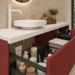Mueble de baño suspendido TESIS  4 cajones  acabado  Rojo Violeta