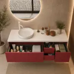 Mueble de baño suspendido TESIS  4 cajones  acabado  Rojo Violeta