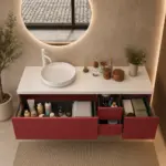 Mueble de baño suspendido TESIS  4 cajones  acabado  Rojo Violeta