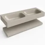 Lavabo suspendido doble 120 cm SOLID SURFACE  acabado Gris Guijarro con estante inferior