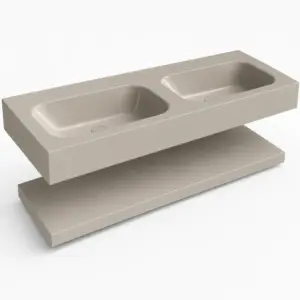 Lavabo suspendido doble 120 cm SOLID SURFACE acabado Gris Guijarro con estante inferior