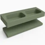 Lavabo suspendido doble 120 cm SOLID SURFACE  acabado Verde Hierba  con estante inferior