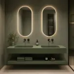 Lavabo suspendido doble 120 cm SOLID SURFACE  acabado Verde Hierba  con estante inferior