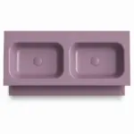 Lavabo suspendido doble 120 cm SOLID SURFACE  acabado Violeta Pastel con estante inferior