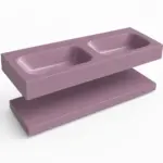 Lavabo suspendido doble 120 cm SOLID SURFACE  acabado Violeta Pastel con estante inferior