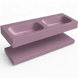 Lavabo suspendido doble 120 cm SOLID SURFACE acabado Violeta Pastel con estante inferior